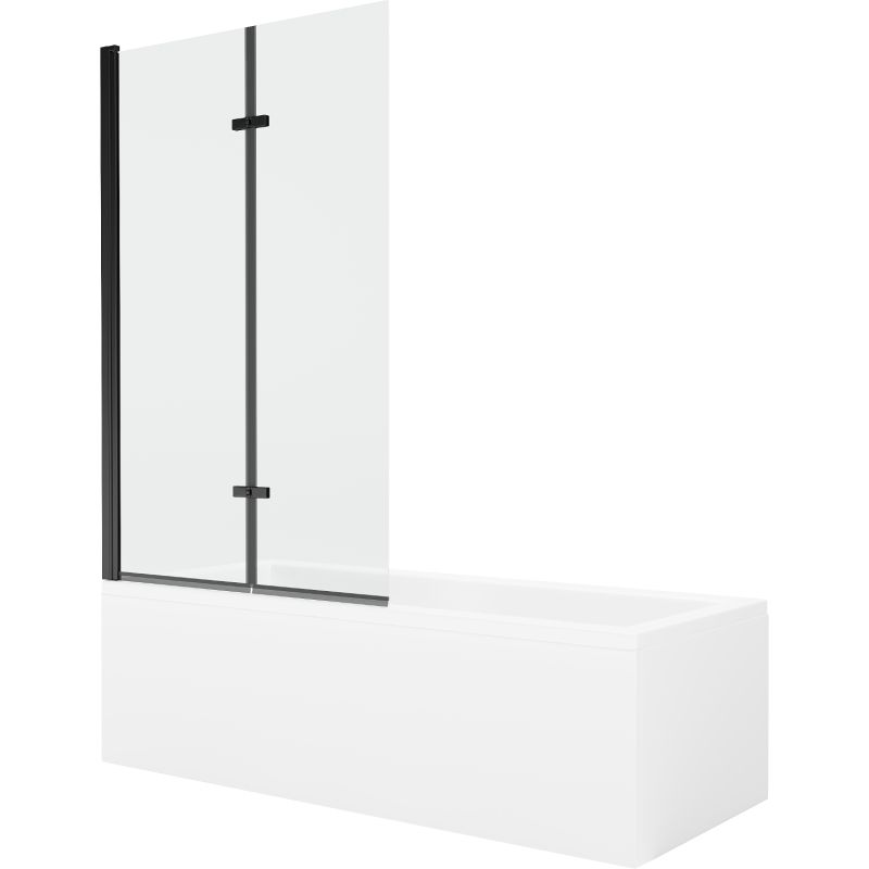 Wanna prostokątna Mexen Cubik 150 x 70 cm z obudową i parawanem 2-skrzydłowym 100 cm transparent czarny 1 kpl.