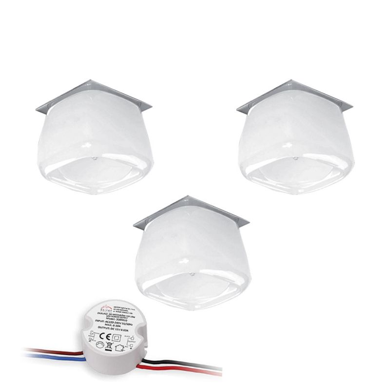 Zestaw Oczek Sufitowych SPOT Light 3xG4 LED 2,3W z zasilaczem, Białe Szkło od Polskiego Producenta, 3 szt.