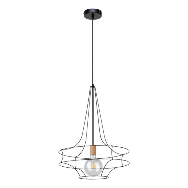 Drewniana Lampa Wisząca SPOT Light 1xE27 Max.60W Dąb Olejowany FSC z Czarnym Kloszem, Polski Producent, 1 szt.