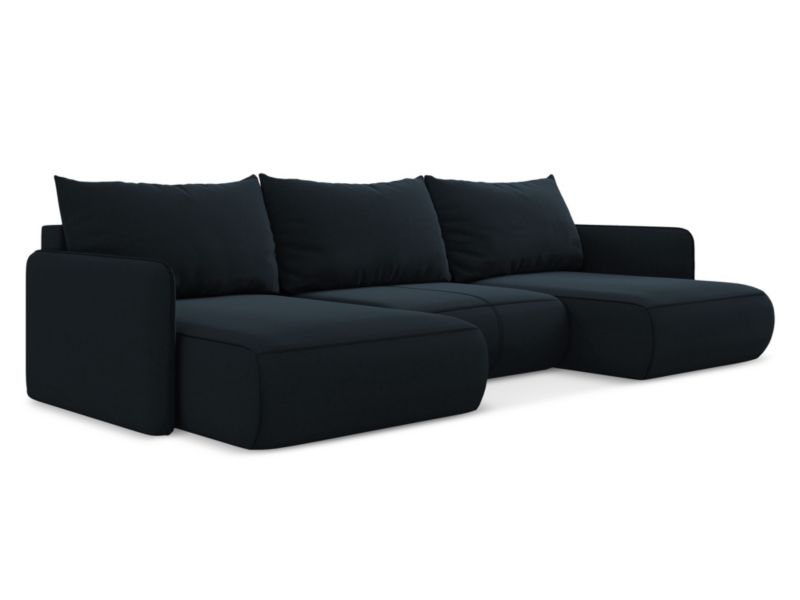 Sofa panoramiczna z funkcją spania Makamii Nanea z weluru 290x148 cm królewski niebieski 1 szt.