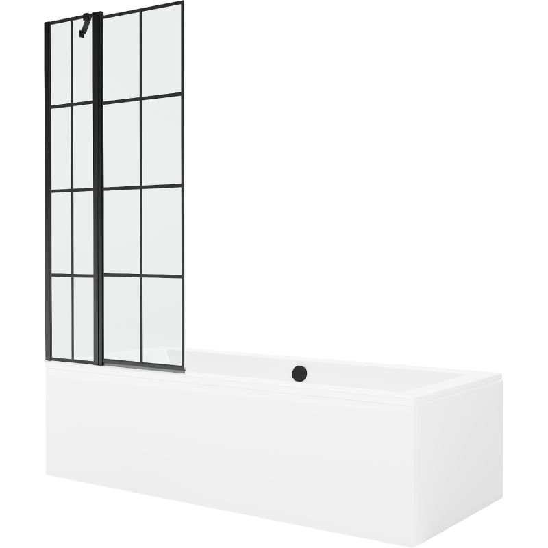 Wanna prostokątna Mexen Cube 170 x 80 cm z obudową i parawanem 1-skrzydłowym 80 cm czarny wzór 550517080X9408117077 1 szt.