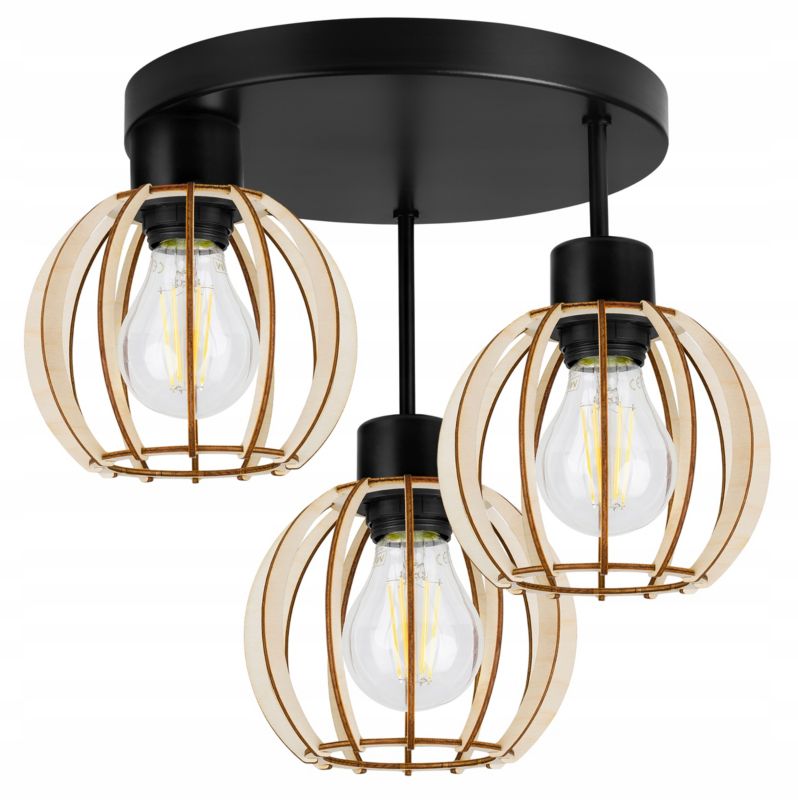 Lampa sufitowa wisząca Light Home LH Timber 3x E27 60W okrągła pionowa 16cm czarny 1szt.