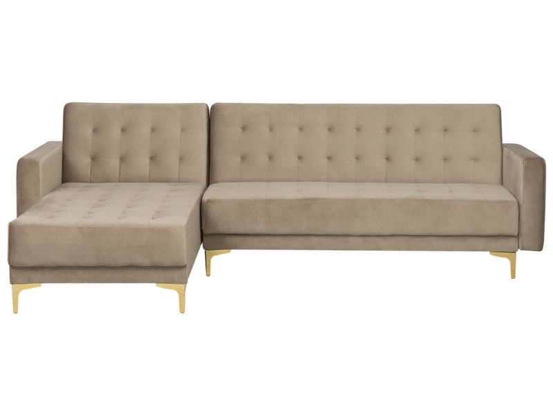 Sofa narożna Aberdeen Piaskowy Welur Prawostronny 1 szt.