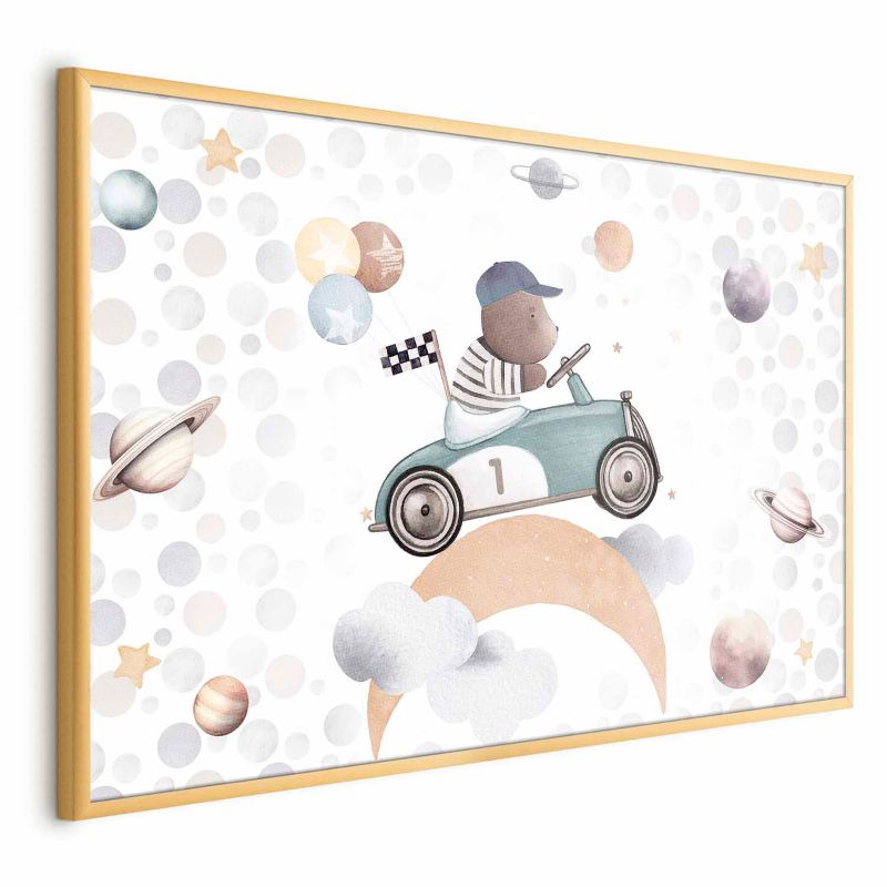 Plakat Artgeist Miś w wyścigówce 30x21 cm z ramą złotą 1 szt