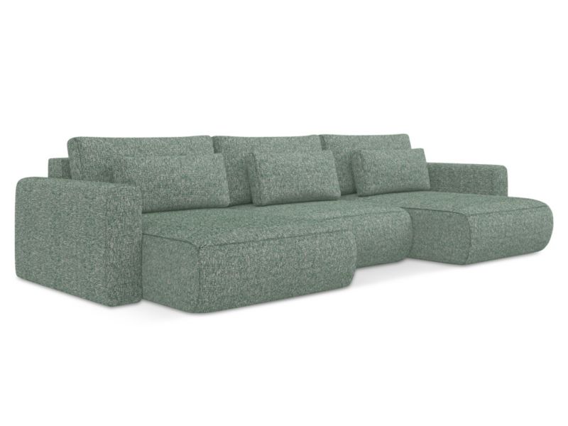 Sofa panoramiczna z funkcją spania Makamii Kapua z tkaniny strukturalnej 340x149 cm jasnozielony 1 szt.
