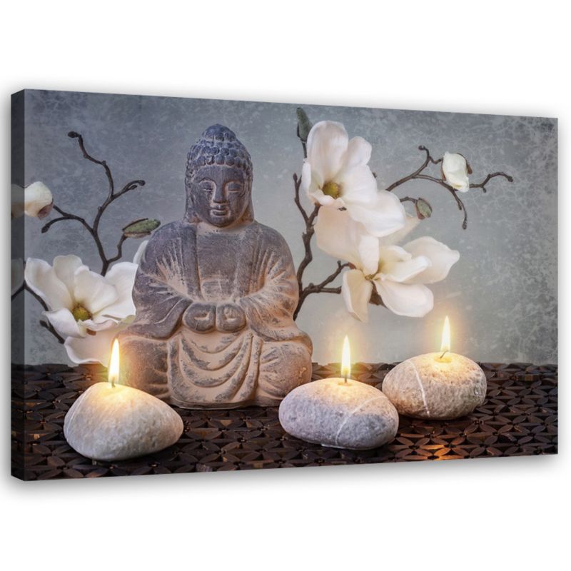 Obraz do salonu sypialni Feeby Budda Zen Orchidea Beżowy 100x70cm 1szt