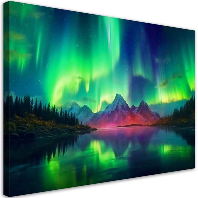 Obraz do salonu sypialni nowoczesny Feeby Zorza polarna Krajobraz Zielony 100x70cm 1szt