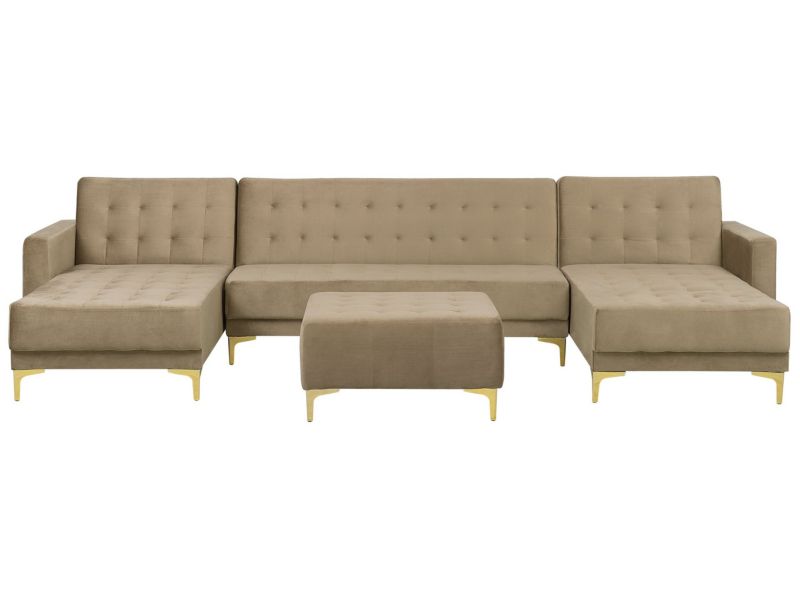 Sofa w kształcie U z ottomaną Aberdeen Piaskowy Welur Symetryczny 1 kpl