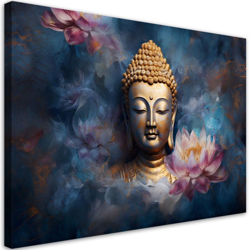 Obraz do salonu pokoju Feeby Budda i Kwiaty Zen Niebieski 90x60cm 1szt
