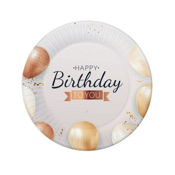 Talerzyki pap. Happy Birthday, 18 cm, 6 szt. BB