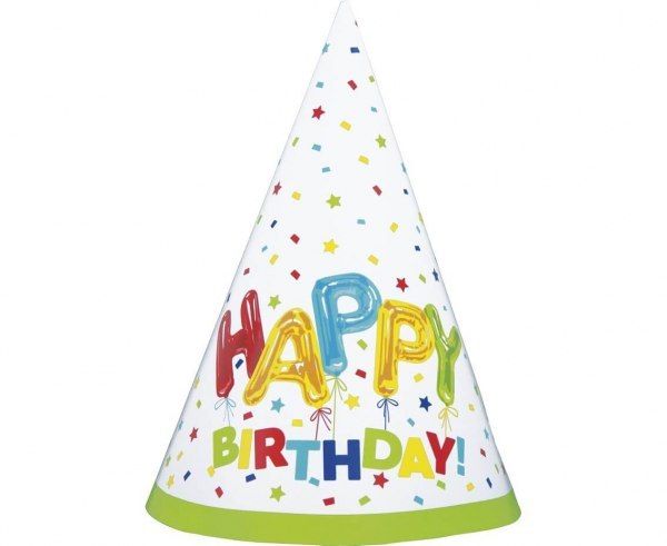 Czapeczki papierowe Happy Birthday, 8 szt.