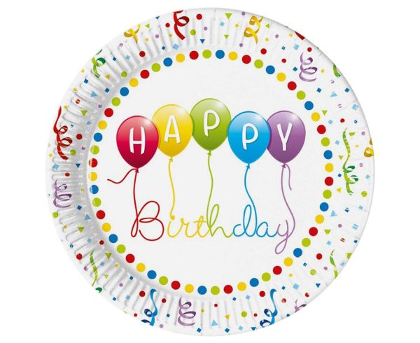 Talerzyki papierowe Happy Birthday Streamers, next generation, 23 cm,