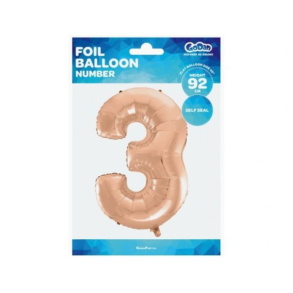 Balon Folia róż-złoto Cyfra 3 92cm