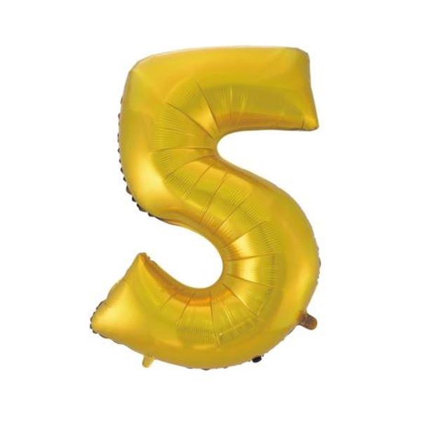 BALON CYFRA 5 ZŁOTA MAT 92CM