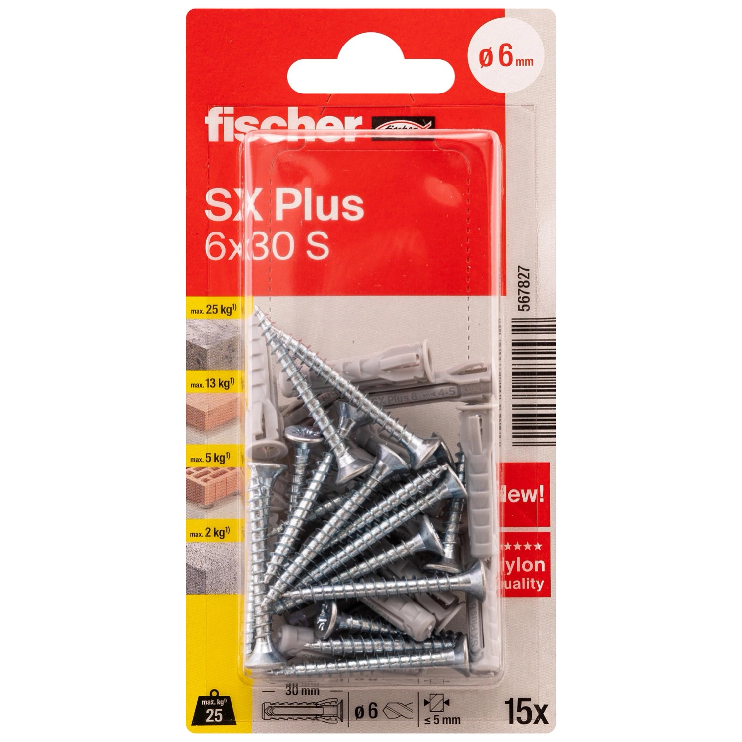 Fisher Kołek SX plus rozporowy 6x30 mm - 15 szt.