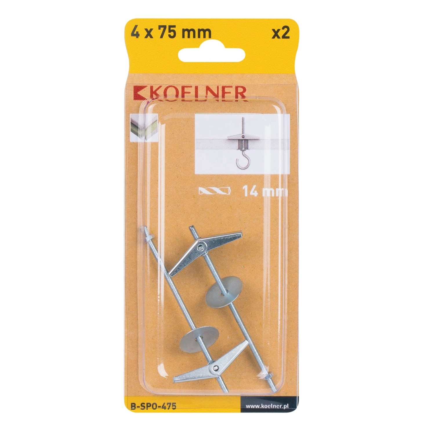 Koelner Kotwa met parasolow 4x75mm z hakiem sufitowym 2szt