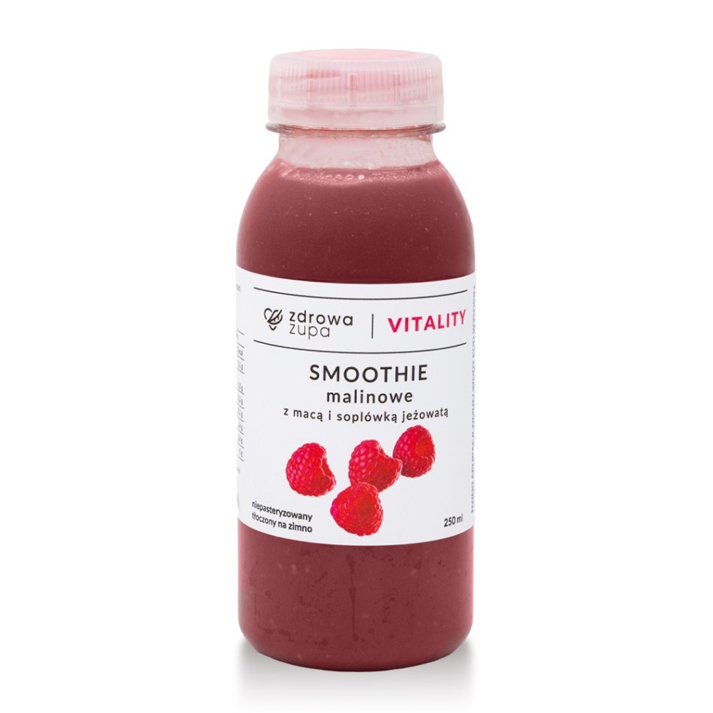 Smoothie malinowe z macą i soplówką jeżowatą