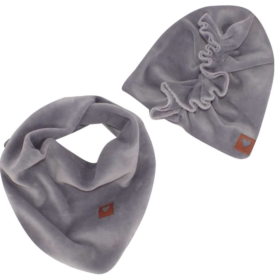 Czapka turban + chustka welurowa szary ZZ
