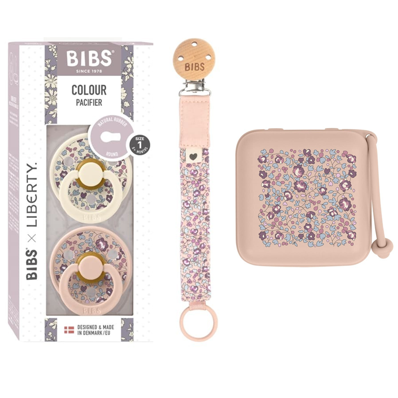BIBS zestaw 2 smoczki + zawieszka + pojemnik 2 w 1 etui do smoczków oraz pojemnik do sterylizacji smoczków Eloise Blush BBTB - Rozmiar S - 0+