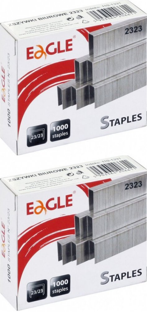 2x Zszywki specjalistyczne Eagle, 23/23, 1000 sztuk, srebrny