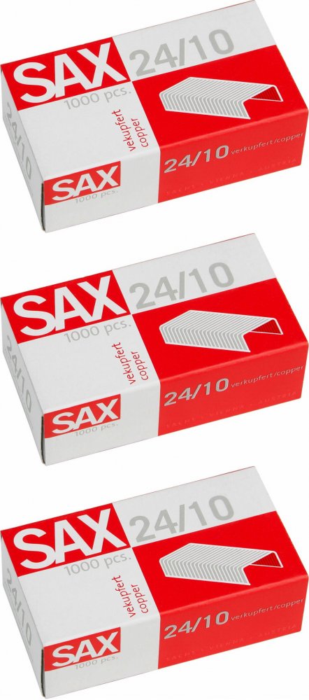 3x Zszywki miedziane Sax, 24/10, 1000 sztuk, miedziany