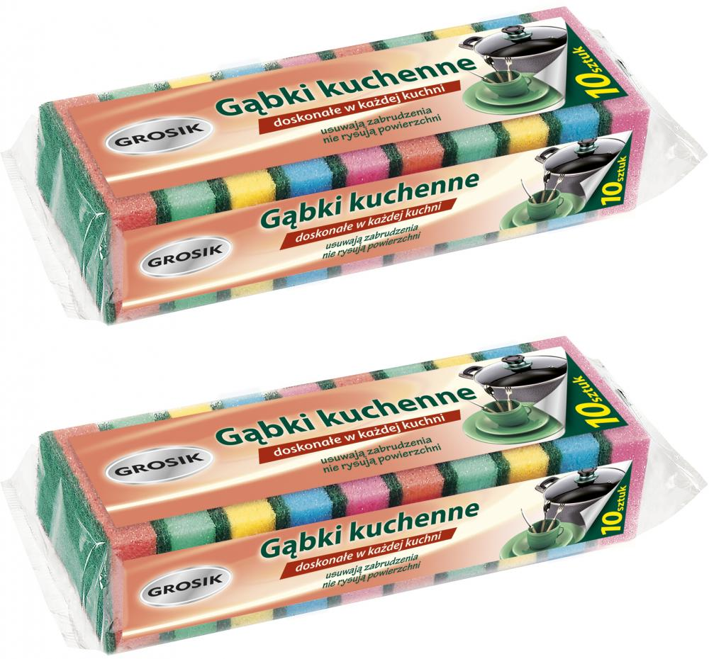 2x gąbka kuchenna Grosik, 7.5x6x2.9cm, 10 sztuk, mix kolorów