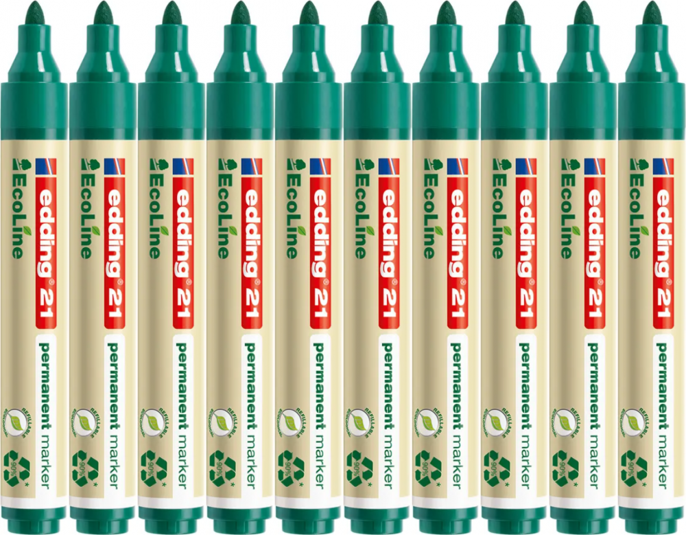 10x Marker permanentny edding 21 EcoLine, okrągła, 1.5-3mm, zielony