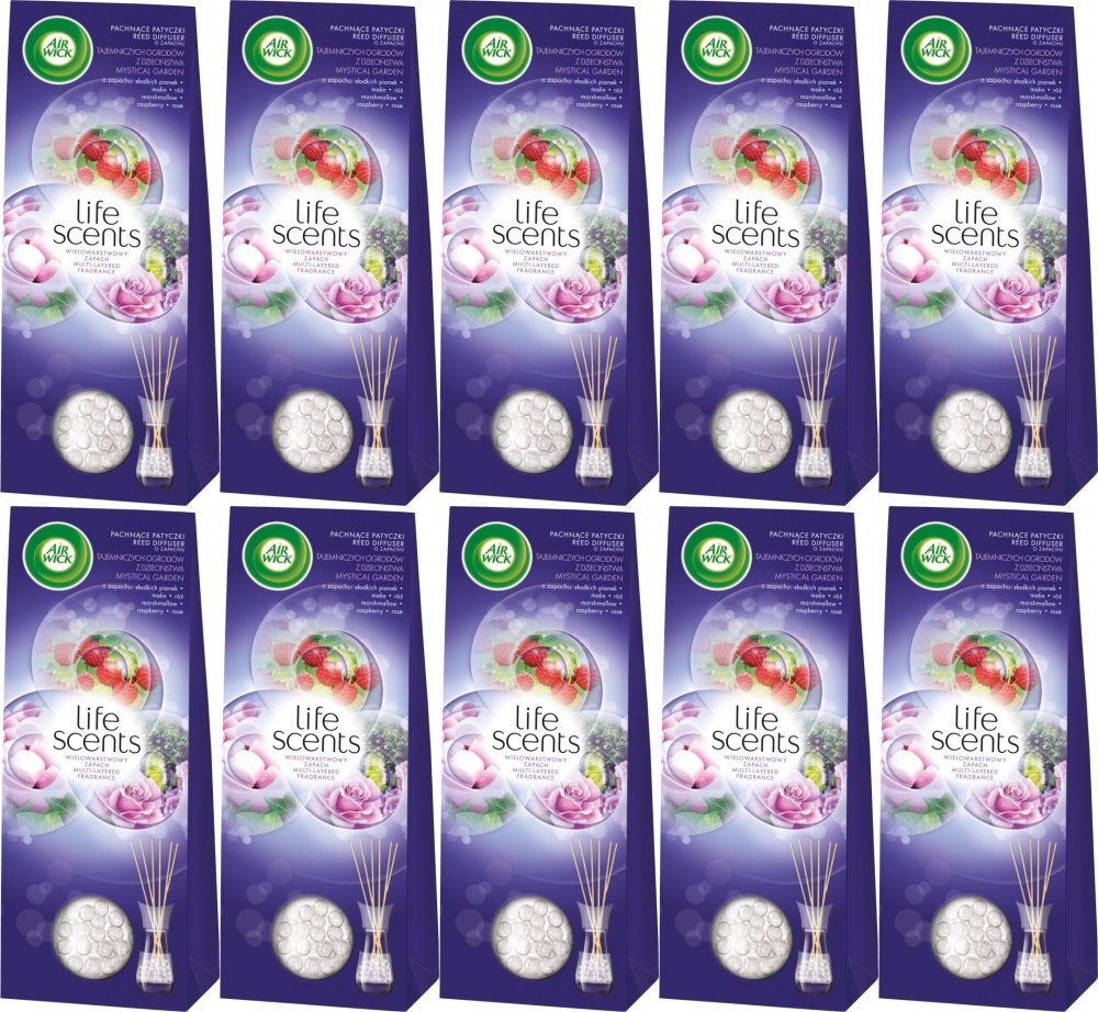 10x Odświeżacz powietrza Air Wick, pachnące patyczki, Tajemnicze Ogrody z dzieciństwa