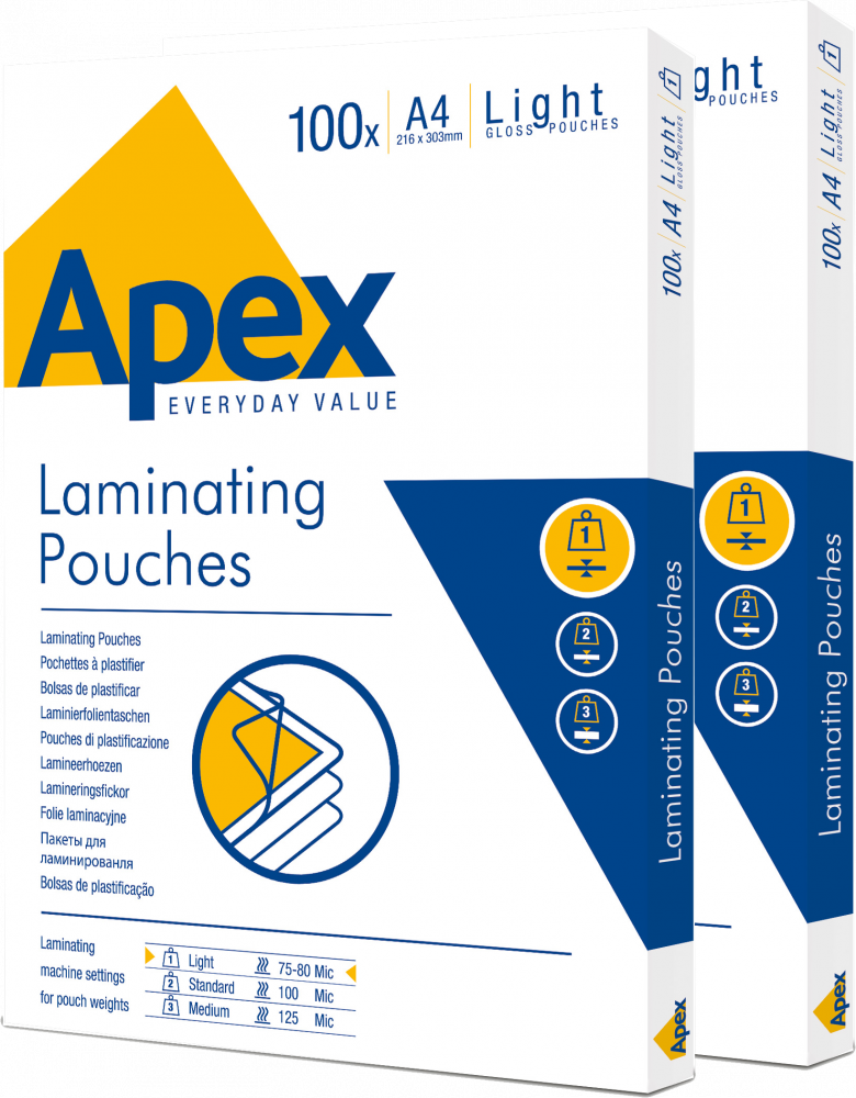 2x Folia do laminowania Apex light, 216x303mm, A4, 80 μm, błyszcząca, 100 sztuk