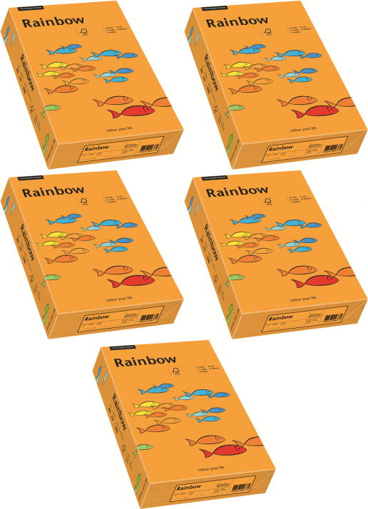 5x Papier ksero Papyrus Rainbow, A4, 160g/m2, 250 arkuszy, pomarańczowy ciemny