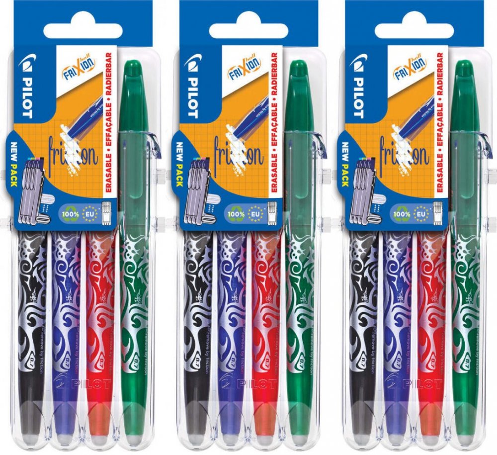3x Pióro kulkowe wymazywalne Pilot Frixion Ball, 0.7mm, etui, 4 sztuki, mix kolorów