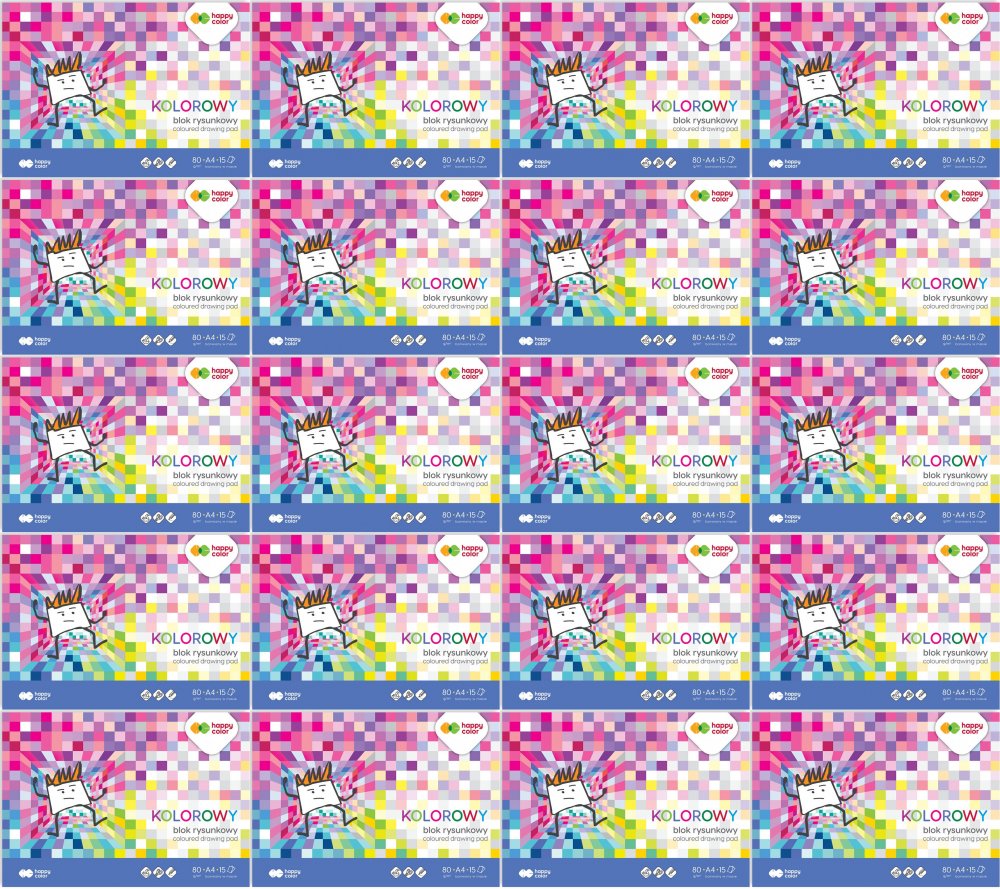 20x Blok rysunkowy kolorowy Happy Color, A4, 15 kartek, mix kolorów