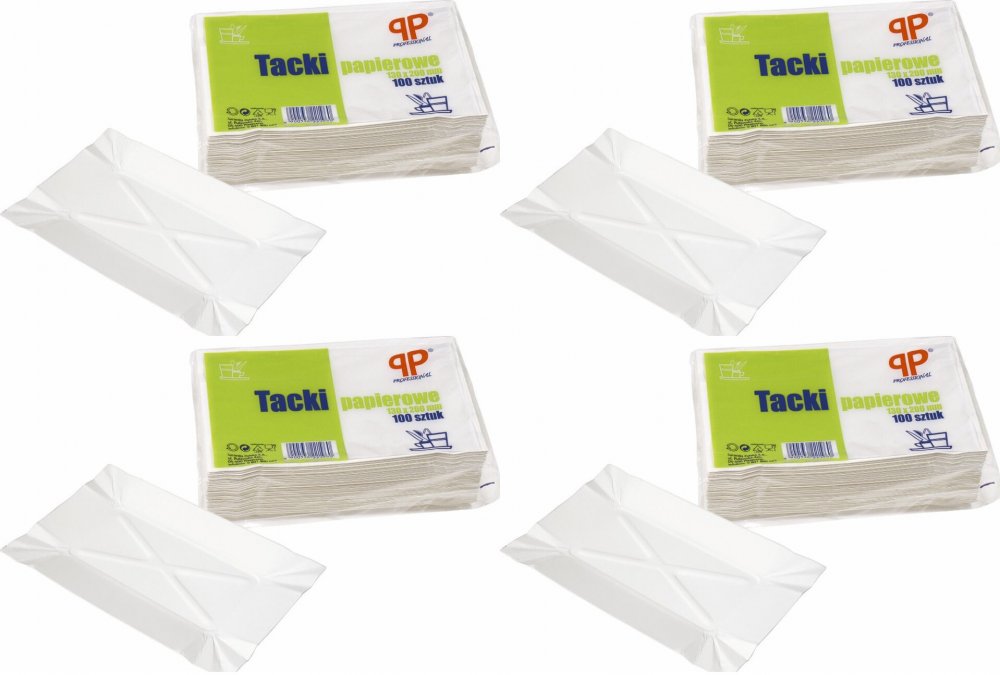 4x Tacki jednorazowe PP Professional, 13x20cm, papier, 100 sztuk, biały