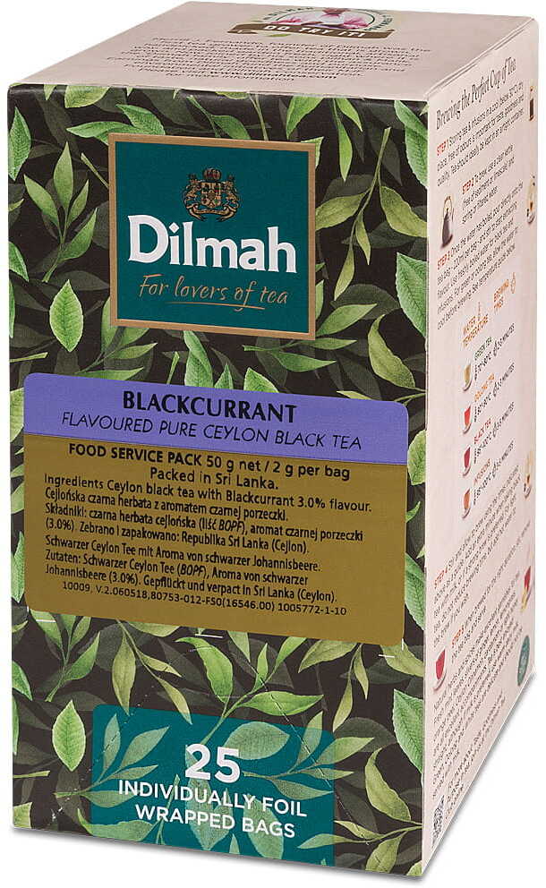 Herbata czarna aromatyzowana w kopertach Dilmah, czarna porzeczka, 25 sztuk x 2g