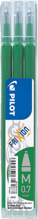 Wkład do wymazywalnego pióra kulkowego Pilot, Frixion, 0.7mm, 3 sztuki, zielony