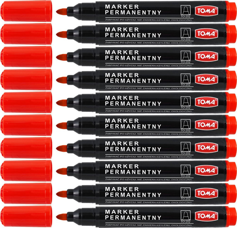 10x Marker permanentny Toma TO-202, okrągła, 1.5mm, czerwony
