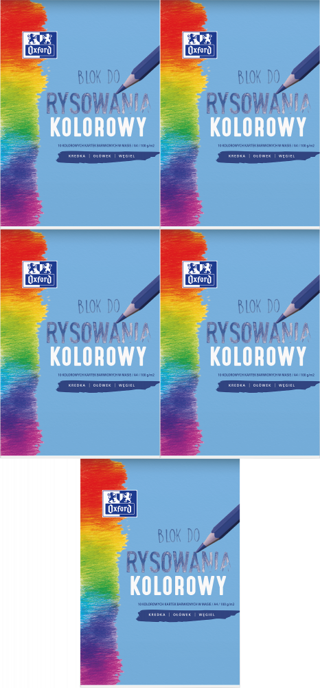 5x Blok rysunkowy Oxford, A4, 10 kartek, kolorowy, 100g/m2