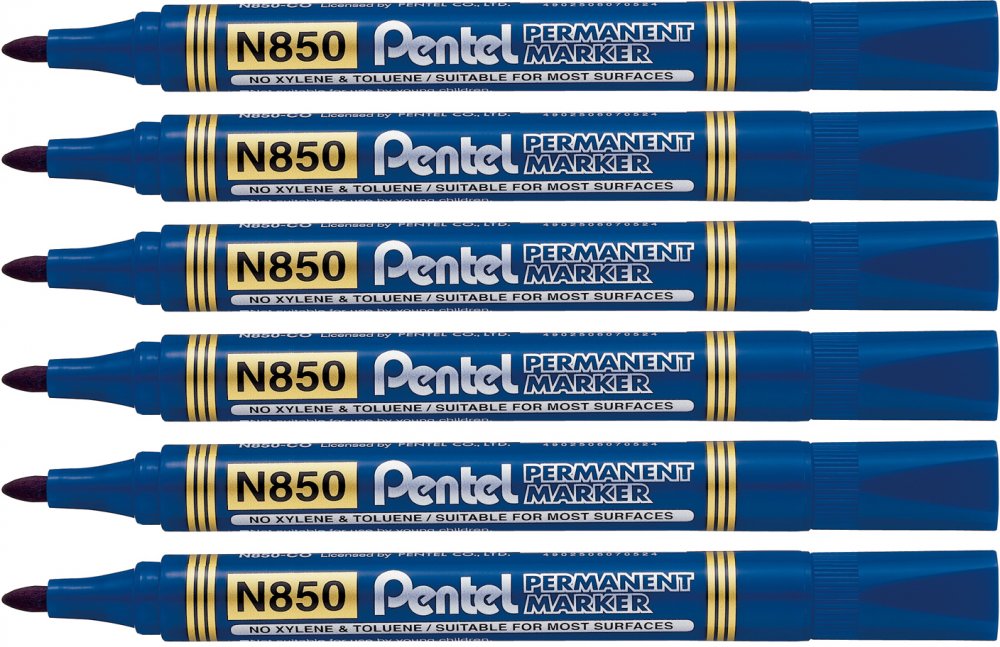 6x marker permanentny Pentel N850, okrągła, 4.5mm, niebieski