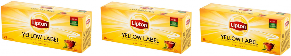 3x herbata czarna w torebkach Lipton Yellow Label, 25 sztuk x 2g
