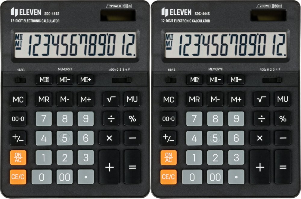 2x Kalkulator biurowy Eleven SDC-444S, 12 cyfr, czarny