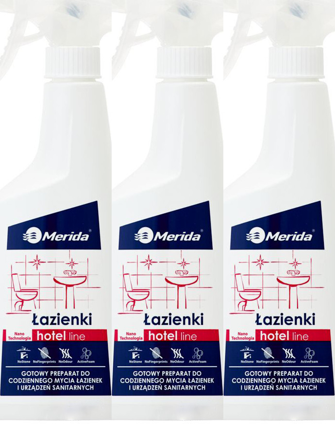 3x Środek do mycia łazienek i urządzeń sanitarych Merida, Biuro & Hotel Line, 0.5l
