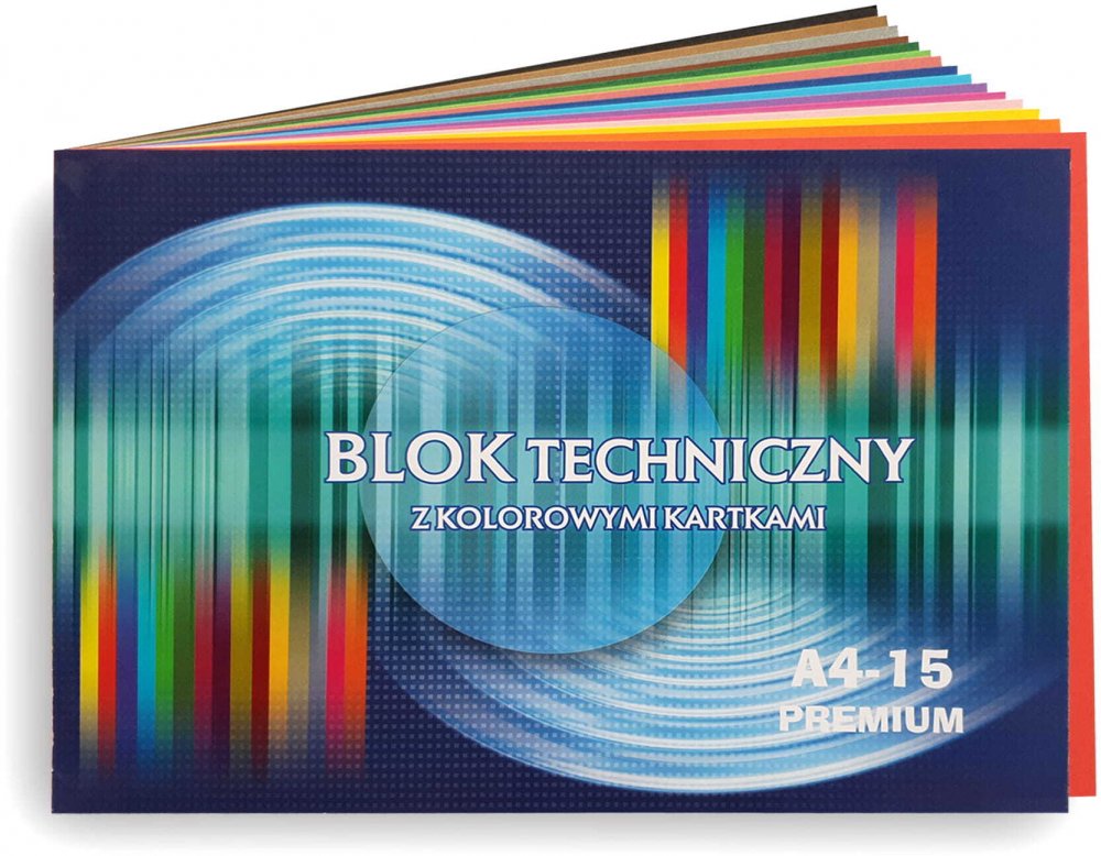Blok techniczny kolorowy Kreska Premium, A4, 170g/m2, 15 kartek, kolorowy