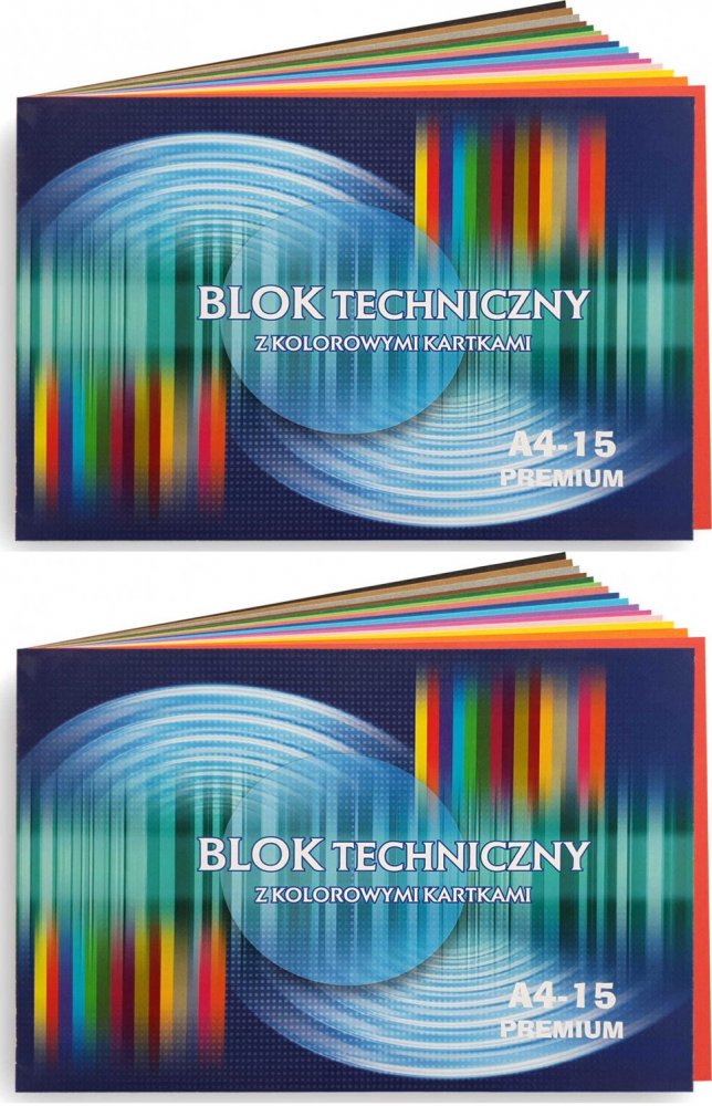 2x Blok techniczny kolorowy Kreska Premium, A4, 170g/m2, 15 kartek, kolorowy