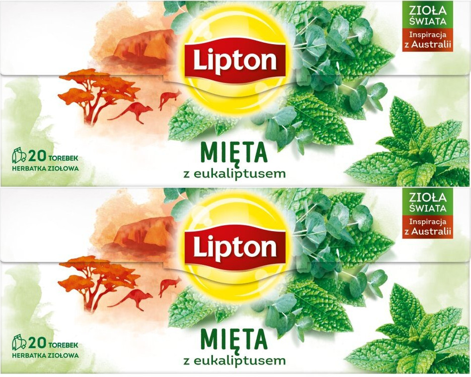 2x Herbata ziołowa w torebkach Lipton Zioła Świata, mięta z eukaliptusem, 20 sztuk x 1.3g
