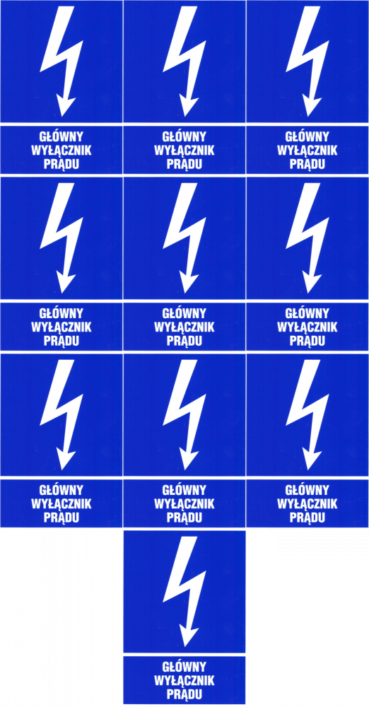 10x Naklejka informacyjna Anro "Główny wyłącznik prądu", 74x105mm