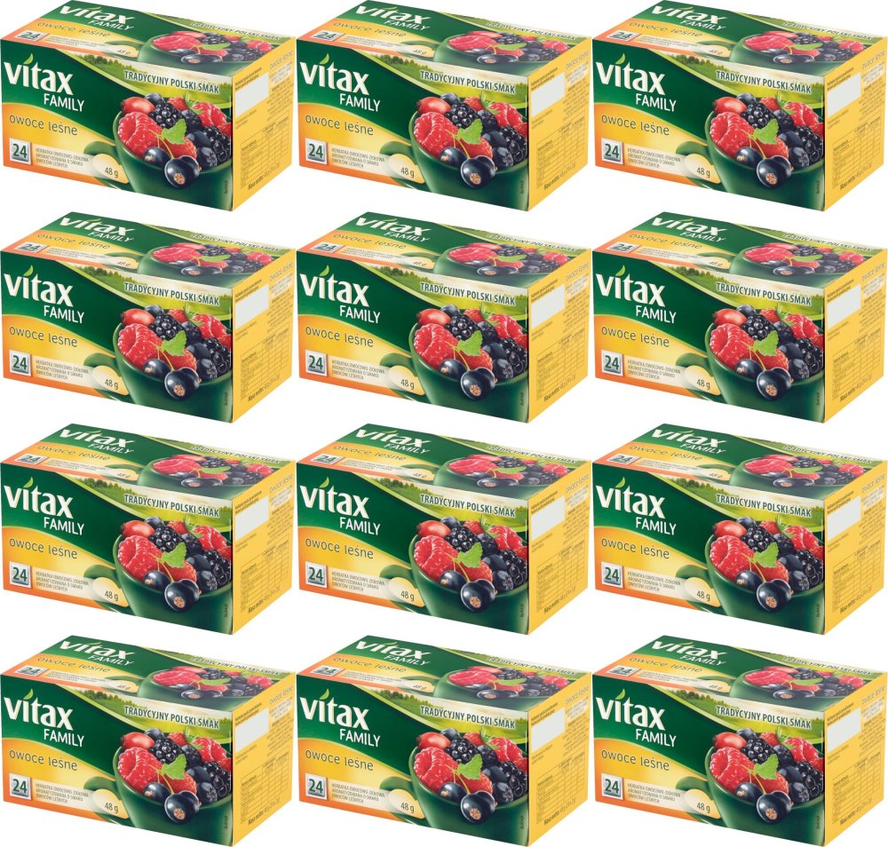 12x Herbata owocowa w torebkach Vitax Family, owoce leśne, 24 sztuk x 2g
