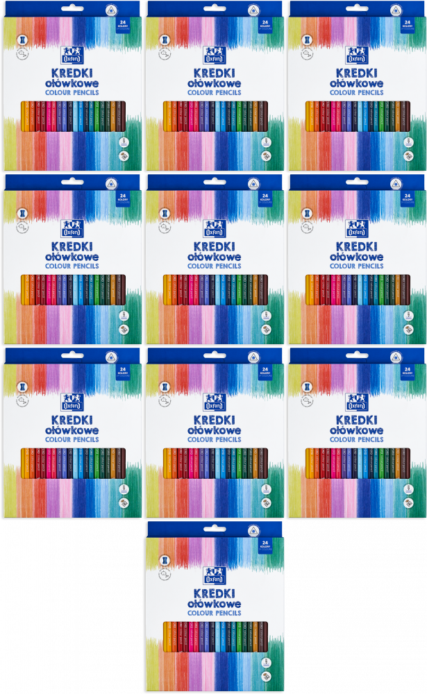 10x Kredki ołówkowe Oxford Regular, 24 sztuki + temperówka, mix kolorów