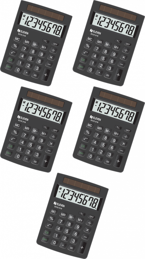 5x Kalkulator biurowy Eleven ECC-210, ekologiczny, 8 cyfr, czarny