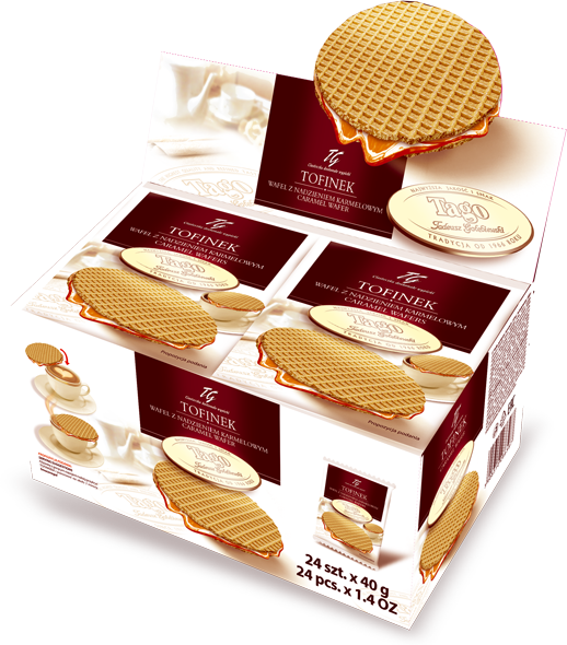 Wafel Tofinek Tago, z nadzieniem karmelowym, 40g, 24 sztuki