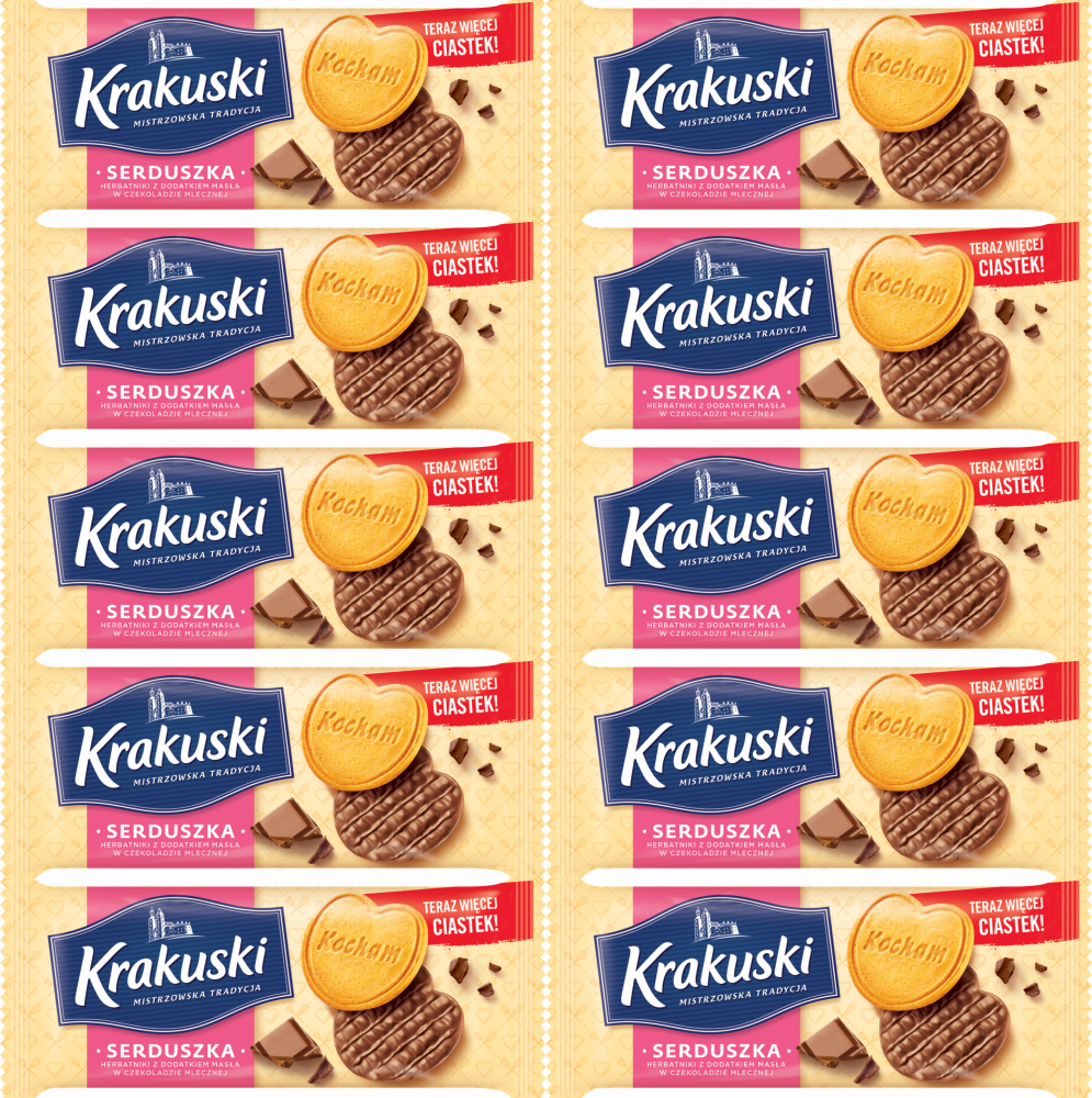 10x Herbatniki Krakuski Serduszka, z czekoladą, 171g